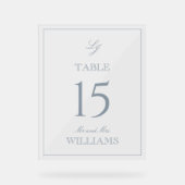 Modern Monogram Stoffig Blauw Trouwtafel Nummer Acryl Bord (Voorkant)