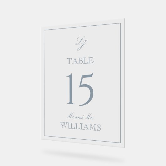 Modern Monogram Stoffig Blauw Trouwtafel Nummer Acryl Bord (Hoek)