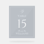 Modern Monogram Stoffig Blauw Trouwtafel Nummer Acryl Bord (Voorkant)