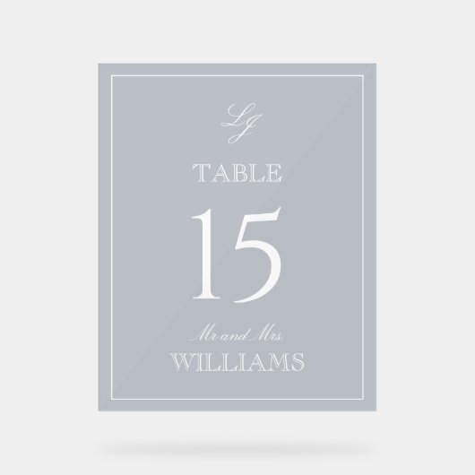 Modern Monogram Stoffig Blauw Trouwtafel Nummer Acryl Bord (Voorkant)