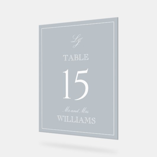 Modern Monogram Stoffig Blauw Trouwtafel Nummer Acryl Bord (Hoek)