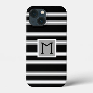 Modern Monogram Strepenpatroon Zwart Grijs Wit Case-Mate iPhone Case