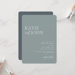 Modern Monogram Stusty Blue Wedding Kaart