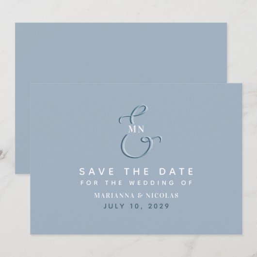 Modern Monogram Stusty Blue Wedding Save The Date (Voorkant / Achterkant)