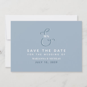 Modern Monogram Stusty Blue Wedding Save The Date