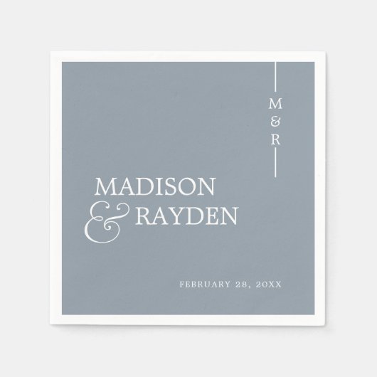 Modern Monogram Stusty Blue Wedding Servet (Voorkant)