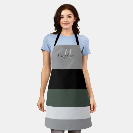 Modern monogram Stusty Sage Palette Striped Schort (Gedragen)