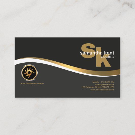 Modern Monogram Stylish Gold Wave Chauffeur Visitekaartje (Voorkant)