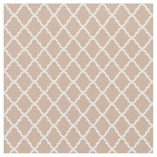 Modern Monogram Tan en White Quatrefoil Pattern Stof (Close Up)