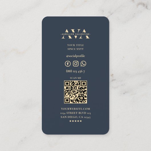 Modern Monogram Tattoo Artiest Donkerblauw Visitekaartje (Achterkant)
