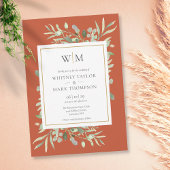 Modern Monogram Terracotta Greenery Wedding Kaart