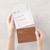 Modern Monogram Terracotta Overlay Photo Wedding All In One Uitnodiging (Afscheurbaar)