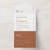 Modern Monogram Terracotta Overlay Photo Wedding All In One Uitnodiging (Binnen)