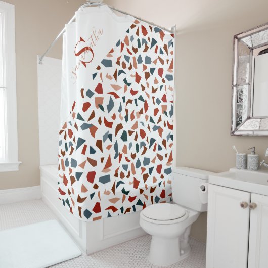 Modern Monogram Terrazzo Mosaic Pattern Douchegordijn (In situ)