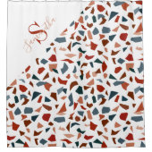 Modern Monogram Terrazzo Mosaic Pattern Douchegordijn (Voorkant)