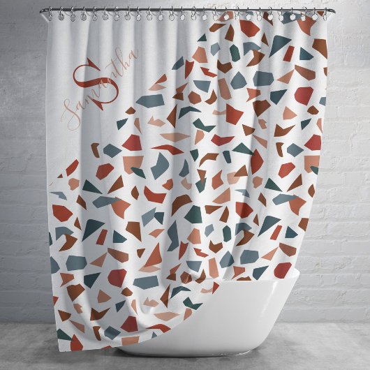 Modern Monogram Terrazzo Mosaic Pattern Douchegordijn