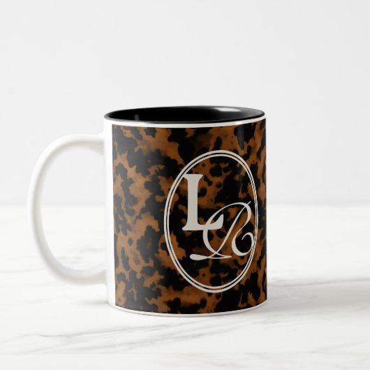 Modern Monogram Tortoise Shell Print Tweekleurige Koffiemok (Links)