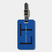 Modern Monogram Trendy Blue Black Bagagelabel (Voorkant verticaal)