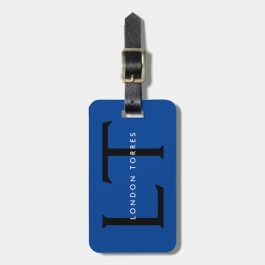 Modern Monogram Trendy Blue Black Bagagelabel (Voorkant verticaal)