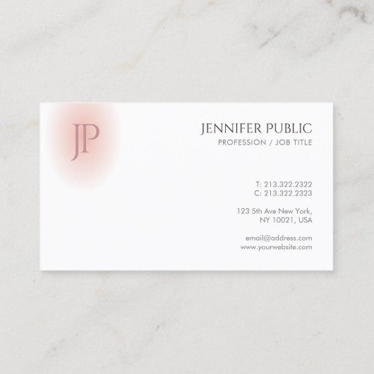 Modern Monogram Trendy Blush Pink White Elegant Visitekaartje (Achterkant)