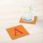 Modern Monogram Trendy Sinaasappel Rood Kartonnen Onderzetters (Insitu)