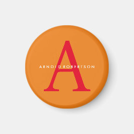 Modern Monogram Trendy Sinaasappel Rood Magneet