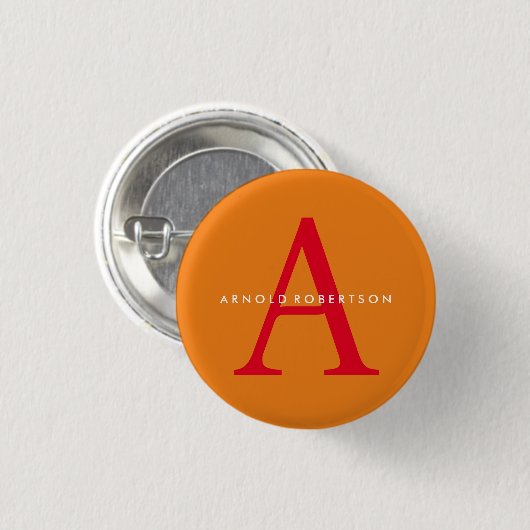 Modern Monogram Trendy Sinaasappel Rood Ronde Button 3,2 Cm (Voorkant /achterkant)