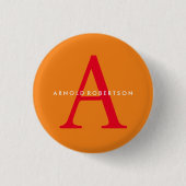 Modern Monogram Trendy Sinaasappel Rood Ronde Button 3,2 Cm (Voorkant)