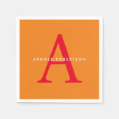 Modern Monogram Trendy Sinaasappel Rood Servet (Voorkant)
