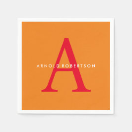 Modern Monogram Trendy Sinaasappel Rood Servet