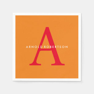 Modern Monogram Trendy Sinaasappel Rood Servet