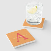 Modern Monogram Trendy Sinaasappel Rood Stenen Onderzetter (Zijkant)