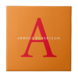 Modern Monogram Trendy Sinaasappel Rood Tegeltje<br><div class="desc">Vertegenwoordig jezelf met dit moderne, elegante design. Deze sjabloon kan worden aangepast aan alle professionele beroepen.</div>