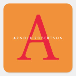 Modern Monogram Trendy Sinaasappel Rood Vierkante Sticker