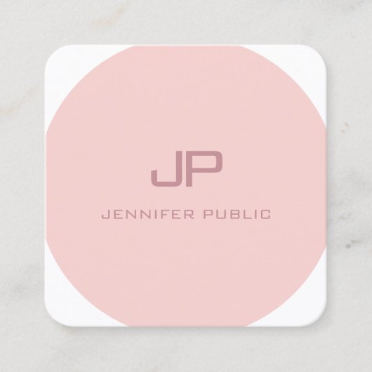 Modern Monogram Trendy Sjabloon Blush Pink White Vierkante Visitekaartje (Voorkant)