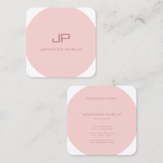 Modern Monogram Trendy Sjabloon Blush Pink White Vierkante Visitekaartje (Voorkant / Achterkant)