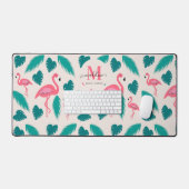 Modern Monogram Tropical Leaves Hot Pink Flamingo Bureaumat (Keyboard & Muis)