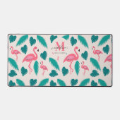 Modern Monogram Tropical Leaves Hot Pink Flamingo Bureaumat (Voorkant)