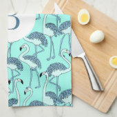 Modern Monogram Tropisch Flamingo Patroon Theedoek (Quarter Fold)