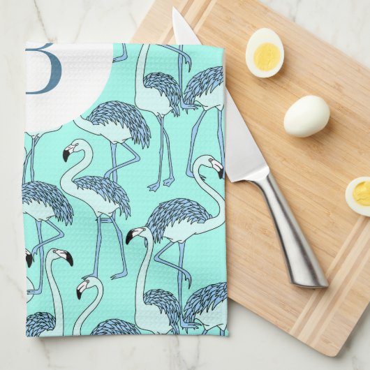 Modern Monogram Tropisch Flamingo Patroon Theedoek (Quarter Fold)