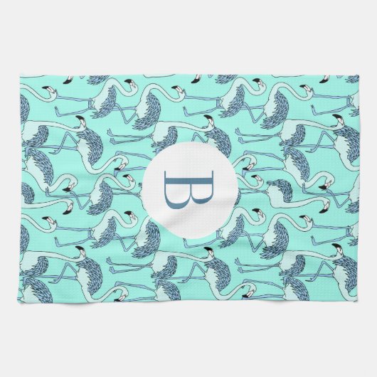 Modern Monogram Tropisch Flamingo Patroon Theedoek (Horizontaal)