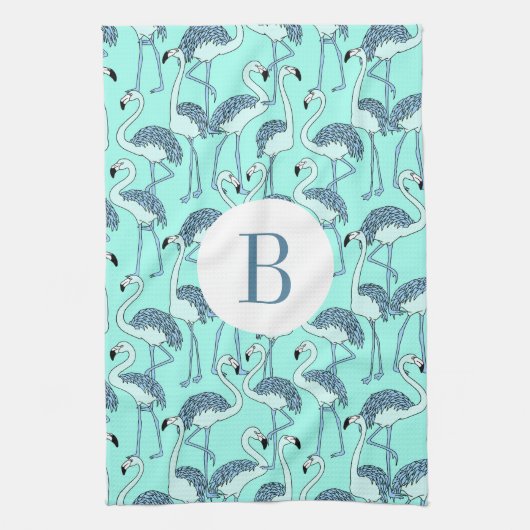 Modern Monogram Tropisch Flamingo Patroon Theedoek (Verticaal)