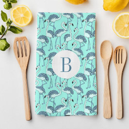 Modern Monogram Tropische Flamingo's Patroon Theedoek