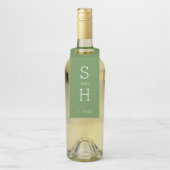 Modern Monogram Trouwfeest Groen Wit MCM patroon Flessenhanger (Op fles)