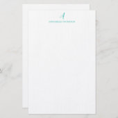 Modern monogram Turquoise Personal Stationery Briefpapier (Voorkant / Achterkant)