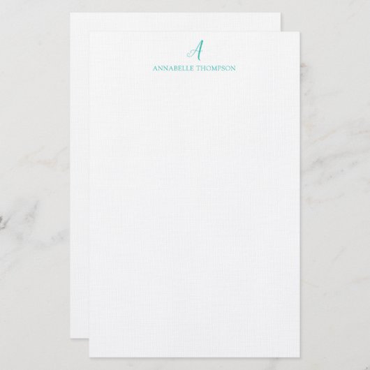 Modern monogram Turquoise Personal Stationery Briefpapier (Voorkant / Achterkant)