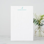 Modern monogram Turquoise Personal Stationery Briefpapier (Staand voorkant)