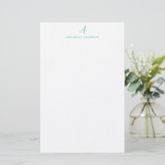 Modern monogram Turquoise Personal Stationery Briefpapier (Staand voorkant)