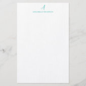 Modern monogram Turquoise Personal Stationery Briefpapier (Voorkant)