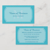 Modern monogram turquoise quatrefoil met naam visitekaartje (Voorkant / Achterkant)